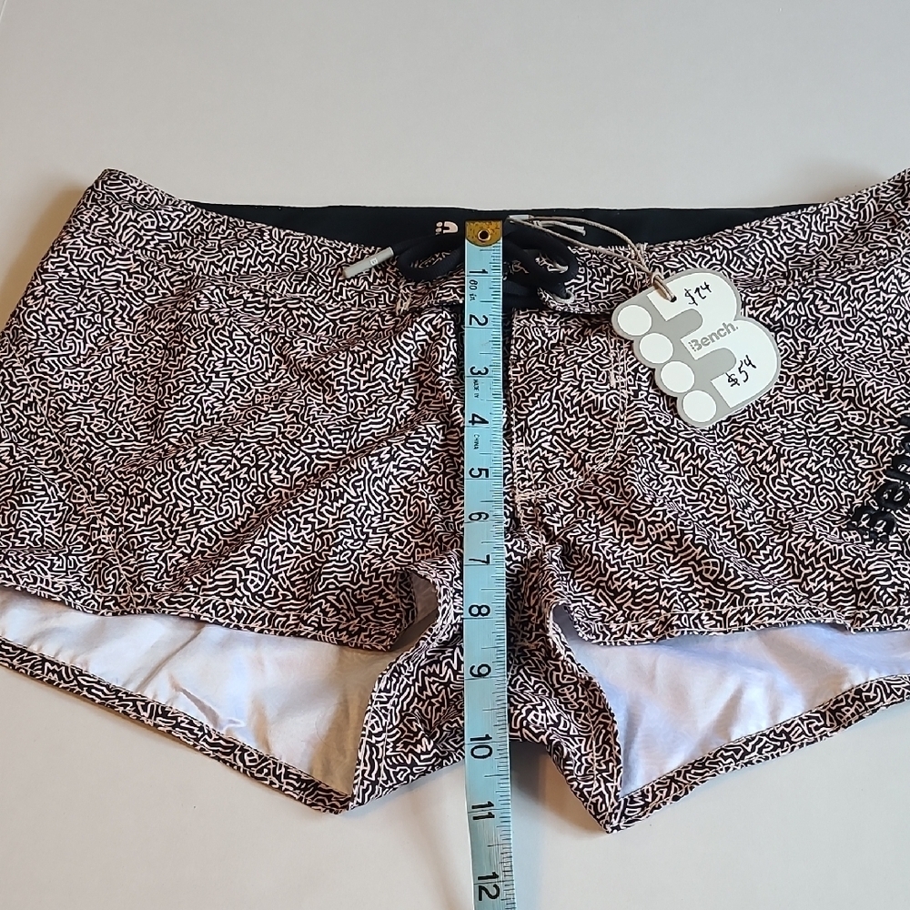 Bench Black and White Patterned Womens Swim Shorts Small Tie Closure NWT - Picture 7 of 11